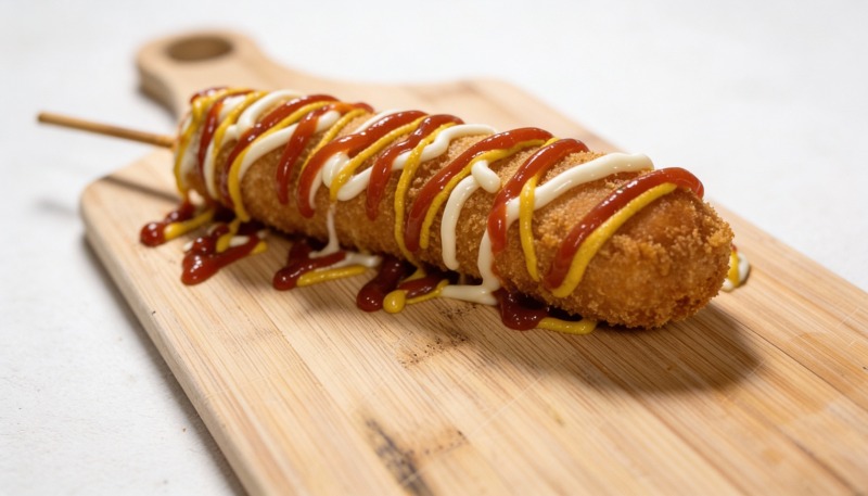 Ketchup, Mostard, Mayo Corn Dog